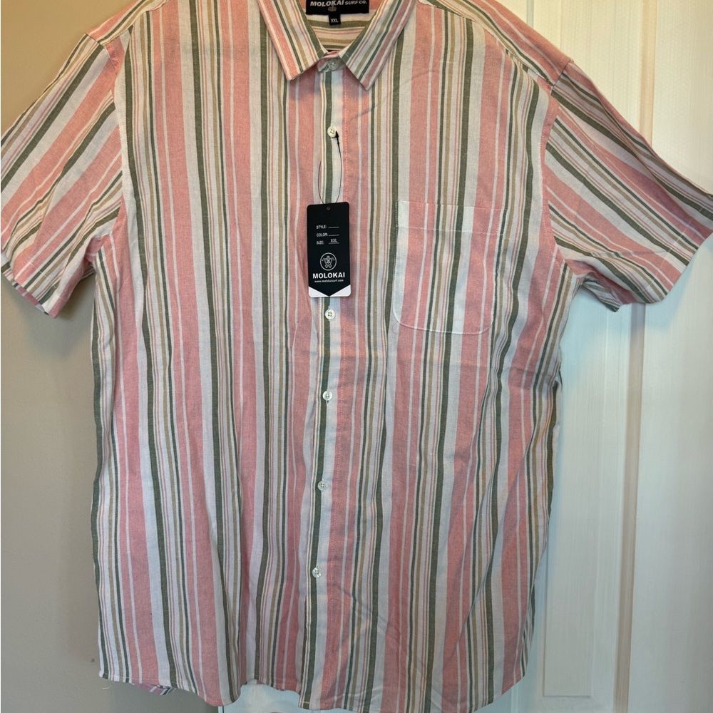 Molokai Surf Co Men's Pink Striped Shirt Size XXL